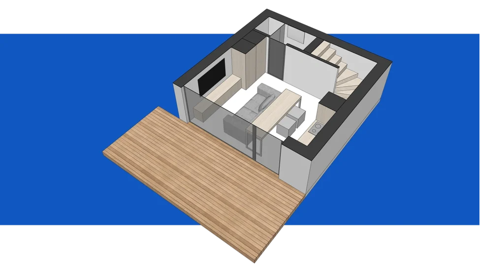 Detail drevenej fasády a vstupu do chaty na svahu v Budatíne